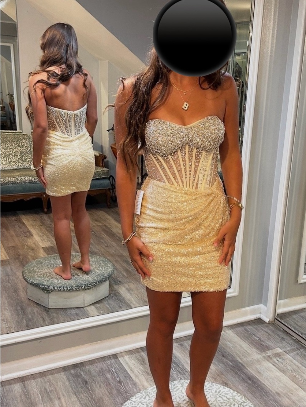 Gold Strapless Sequin Corset Mini Dress